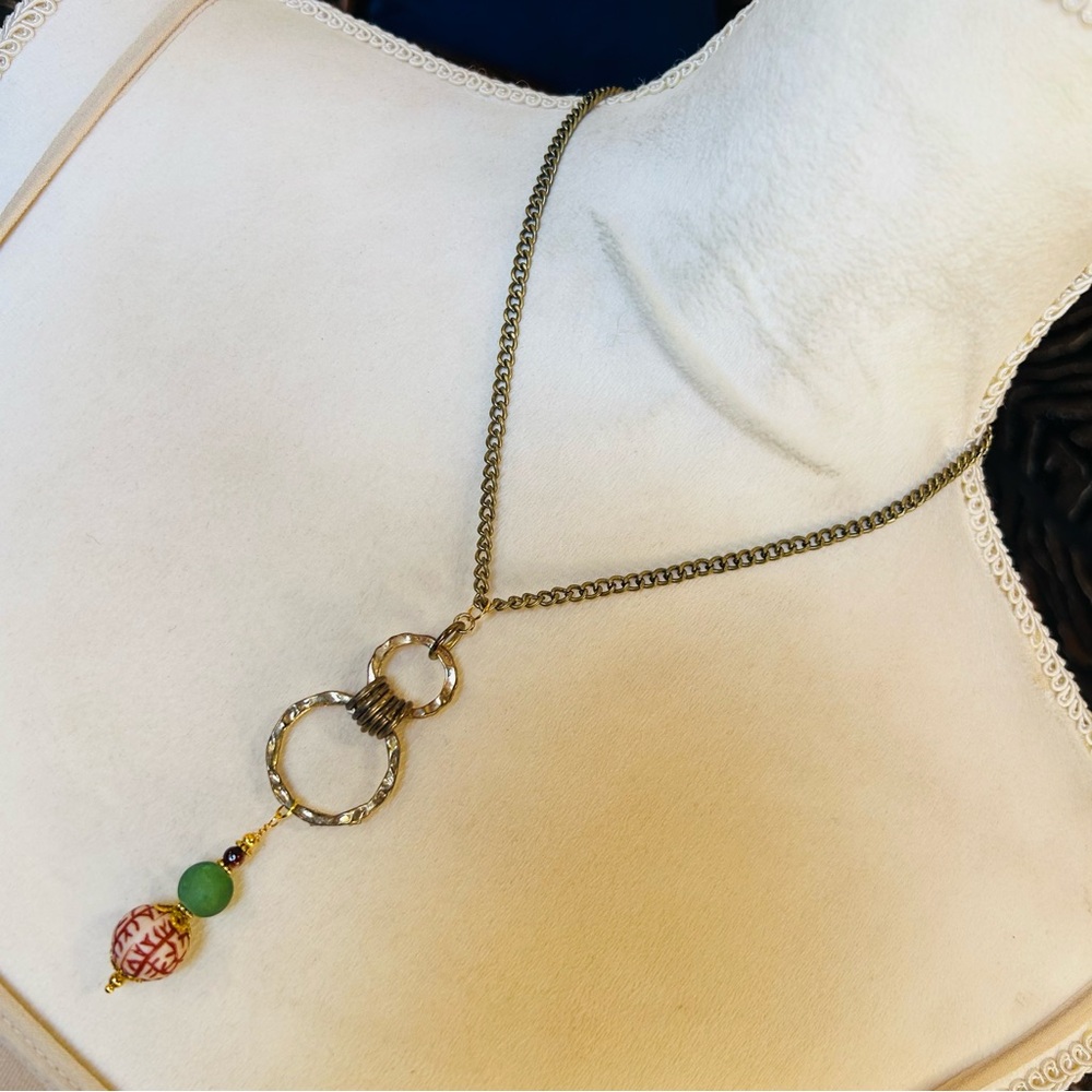 Handcrafted salvaged brass beaded accent necklace
